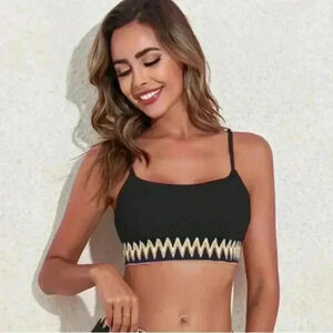 Women’s Black ZigZag No Underwire Colorful Band Stretch Adjustable Strap Swim M